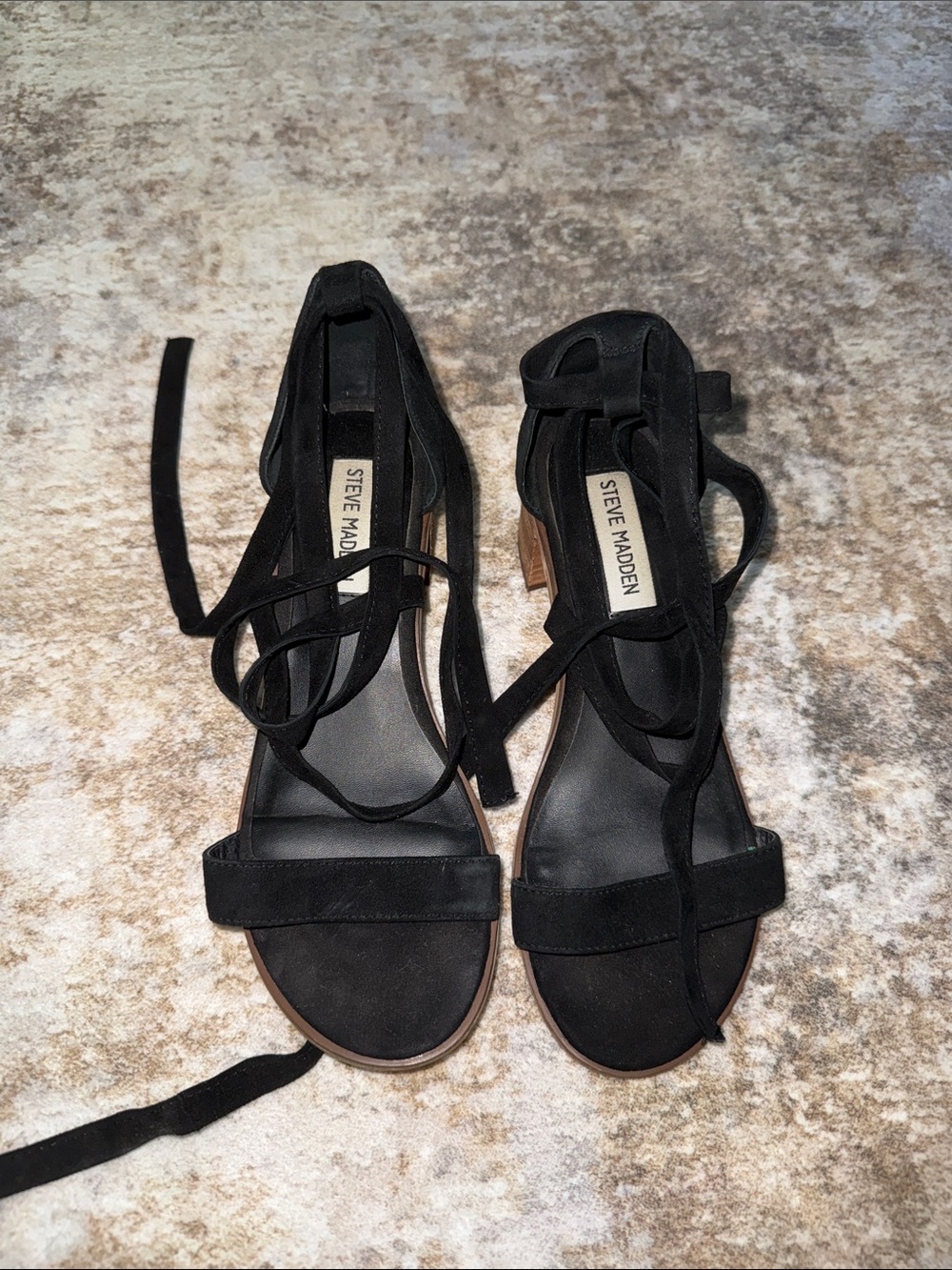 Steve Madden Black Suede Lace-Up Heeled Sandals